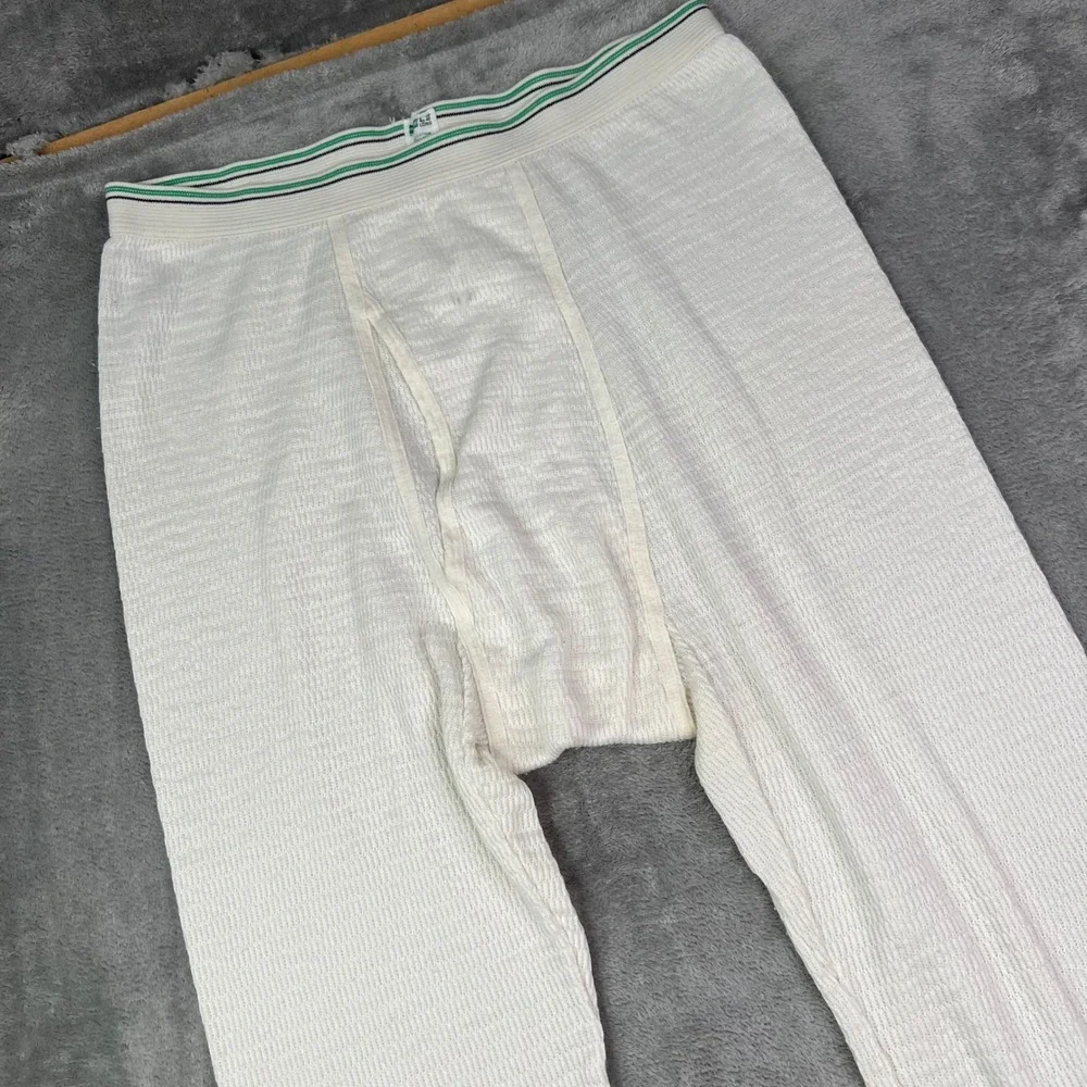 Hanes Thermal Long Johns Mens Large White Solid Waffle Knit Base Layer Pants VTG